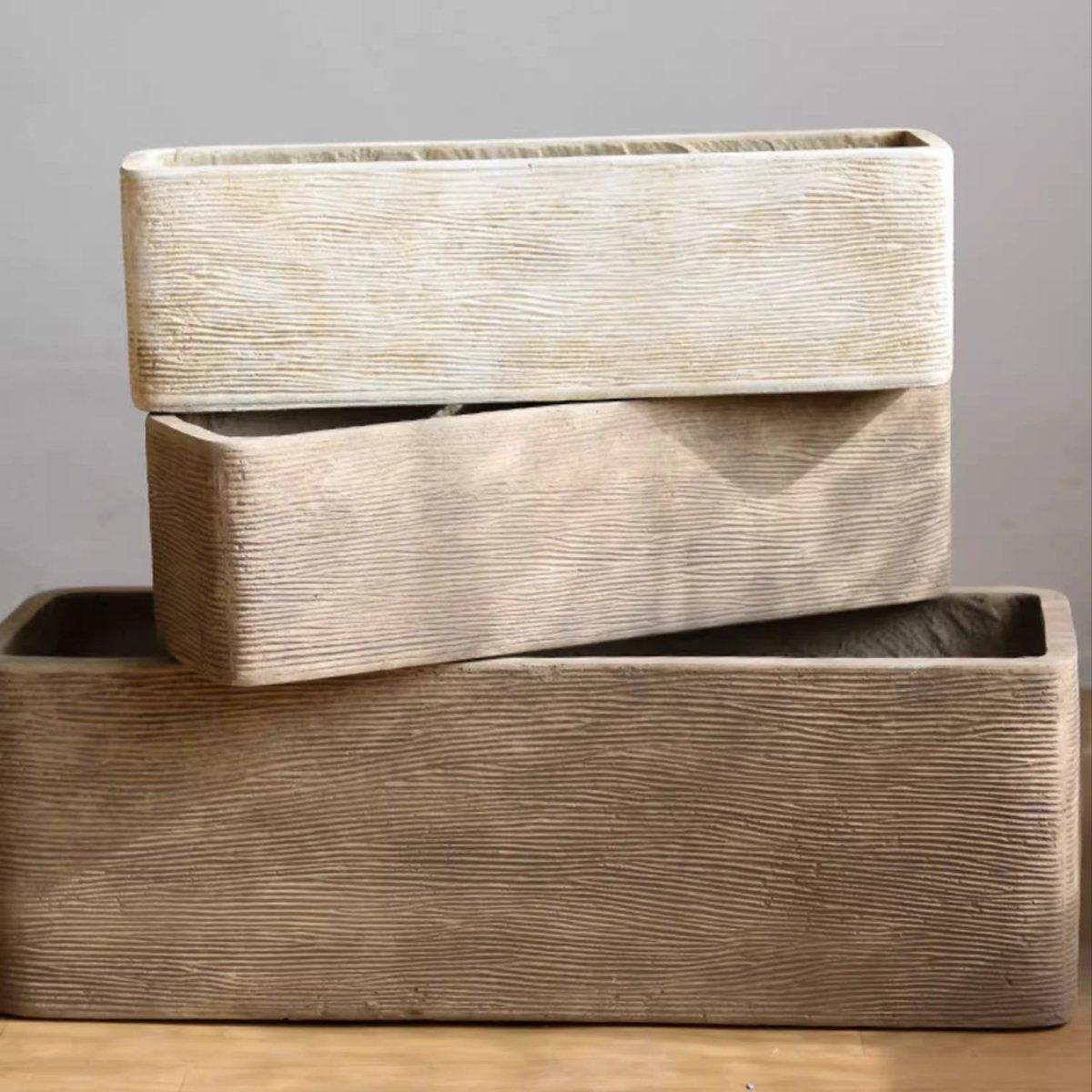 Modern Rectangular Textured Magnesium Oxide Planter