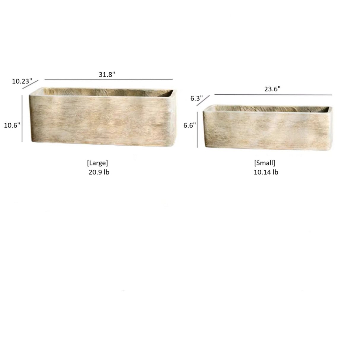 Modern Rectangular Textured Magnesium Oxide Planter