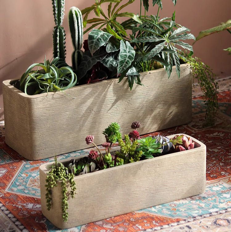Modern Rectangular Textured Magnesium Oxide Planter