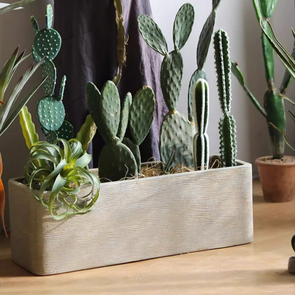 Modern Rectangular Textured Magnesium Oxide Planter