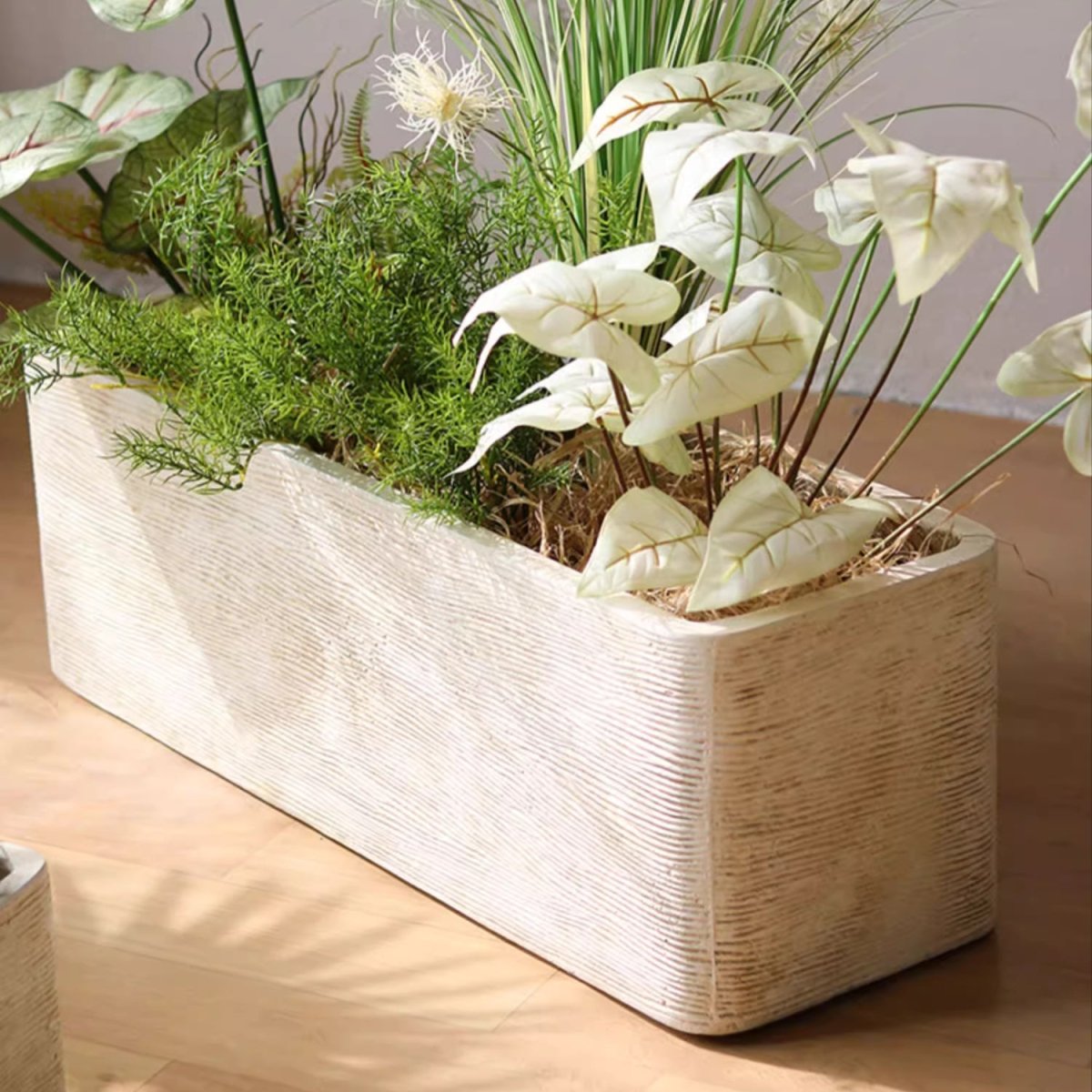 Modern Rectangular Textured Magnesium Oxide Planter