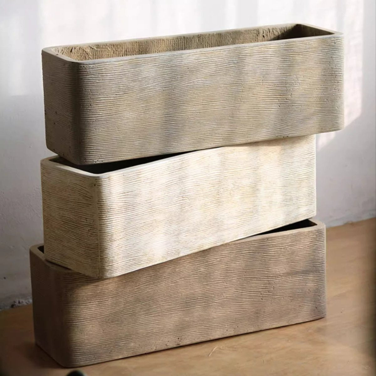 Modern Rectangular Textured Magnesium Oxide Planter