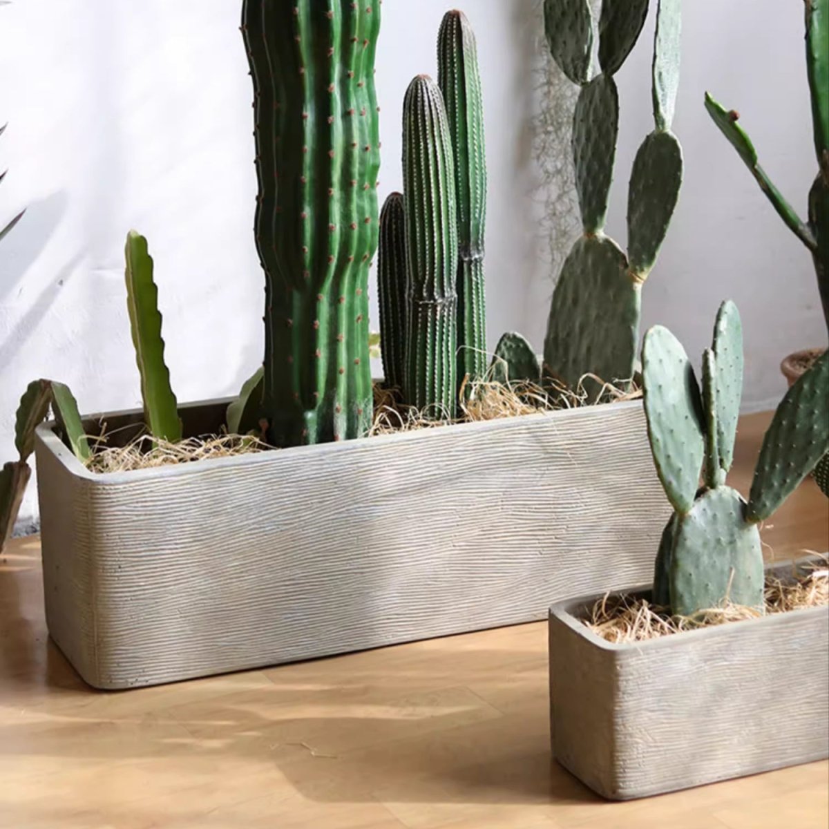 Modern Rectangular Textured Magnesium Oxide Planter