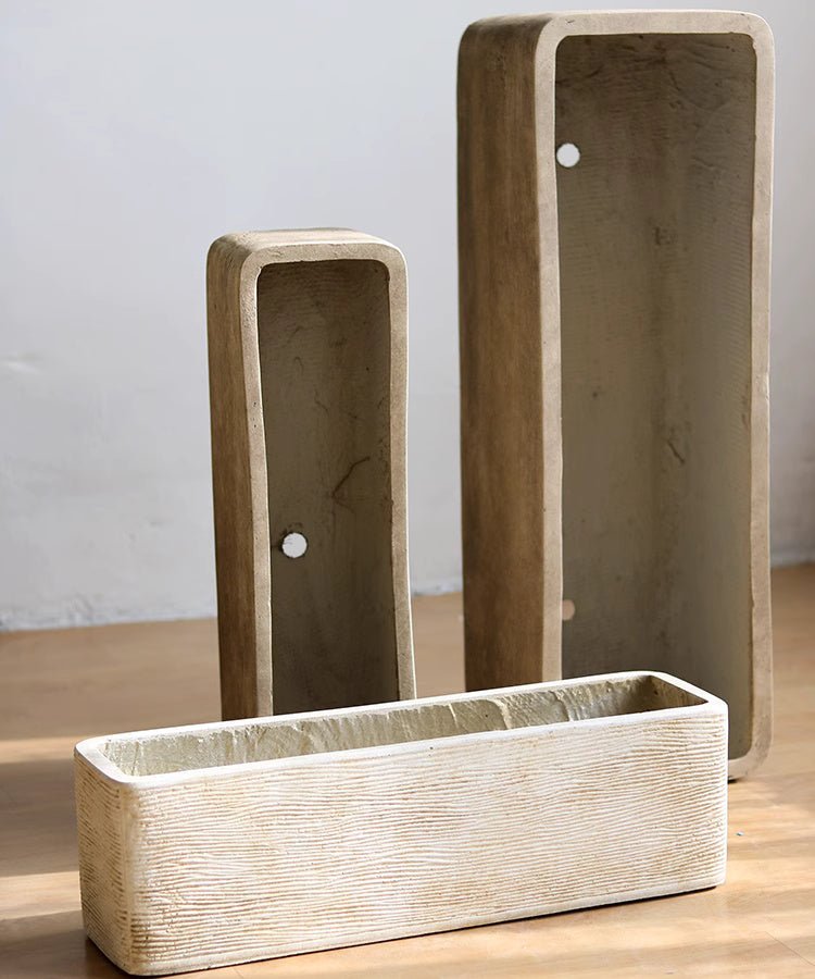 Modern Rectangular Textured Magnesium Oxide Planter