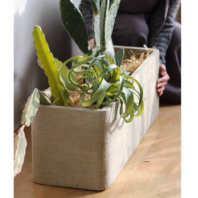 Modern Rectangular Textured Magnesium Oxide Planter