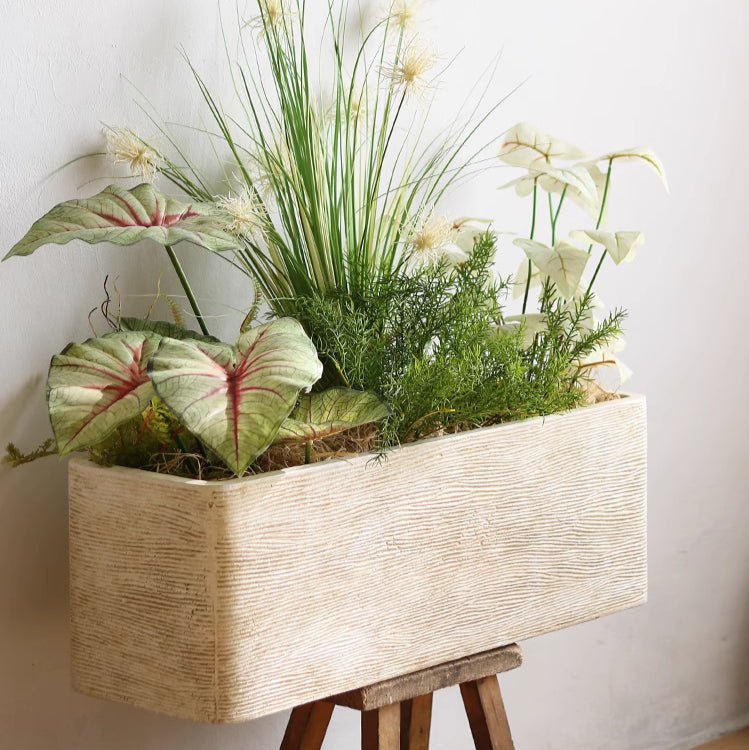 Modern Rectangular Textured Magnesium Oxide Planter