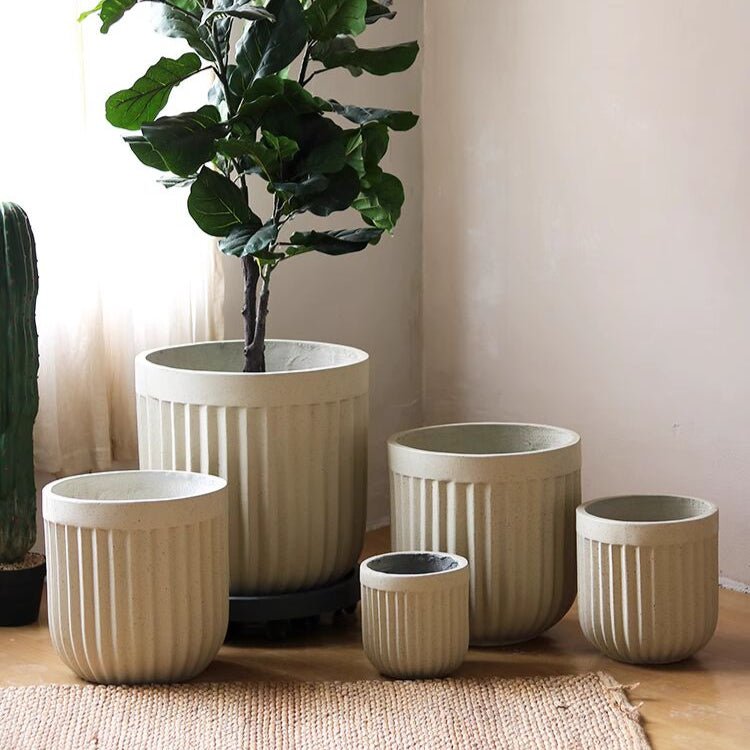 Nordic Vertical Stripe Magnesium Oxide Flower Pot