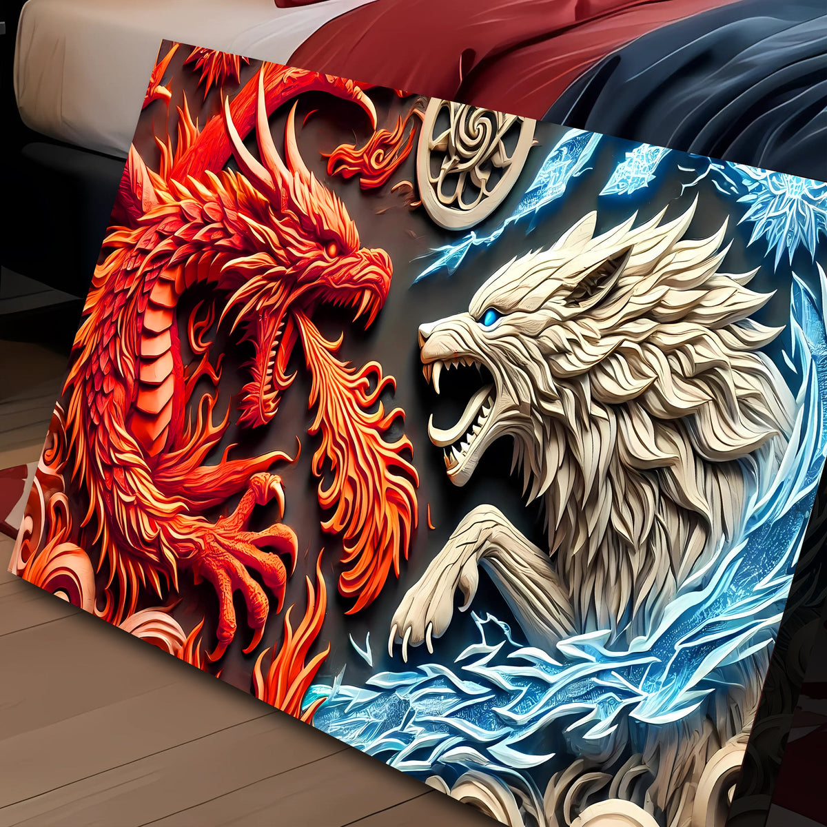 Dragon and Wolf Canvas Wall Art V