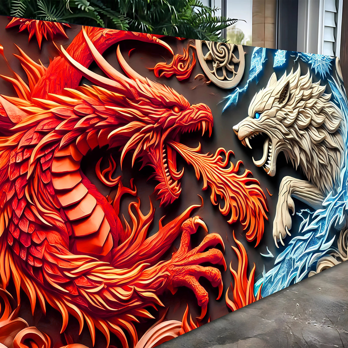 Dragon and Wolf Canvas Wall Art V