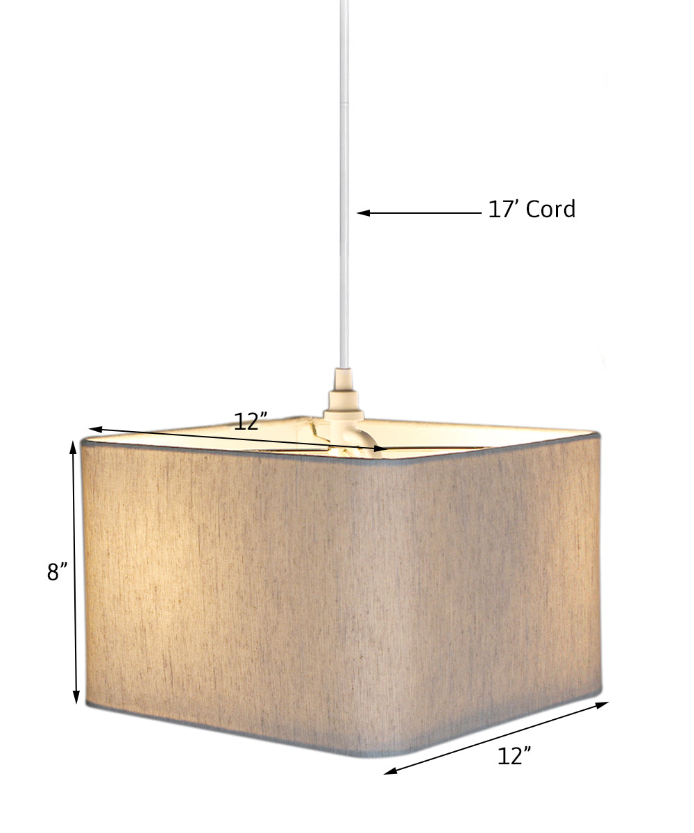 Home Concept 2-Light Plug-In Swag Pendant Light 12"w Rounded Corner Square Oatmeal Drum Shade with Diffuser, White Cord