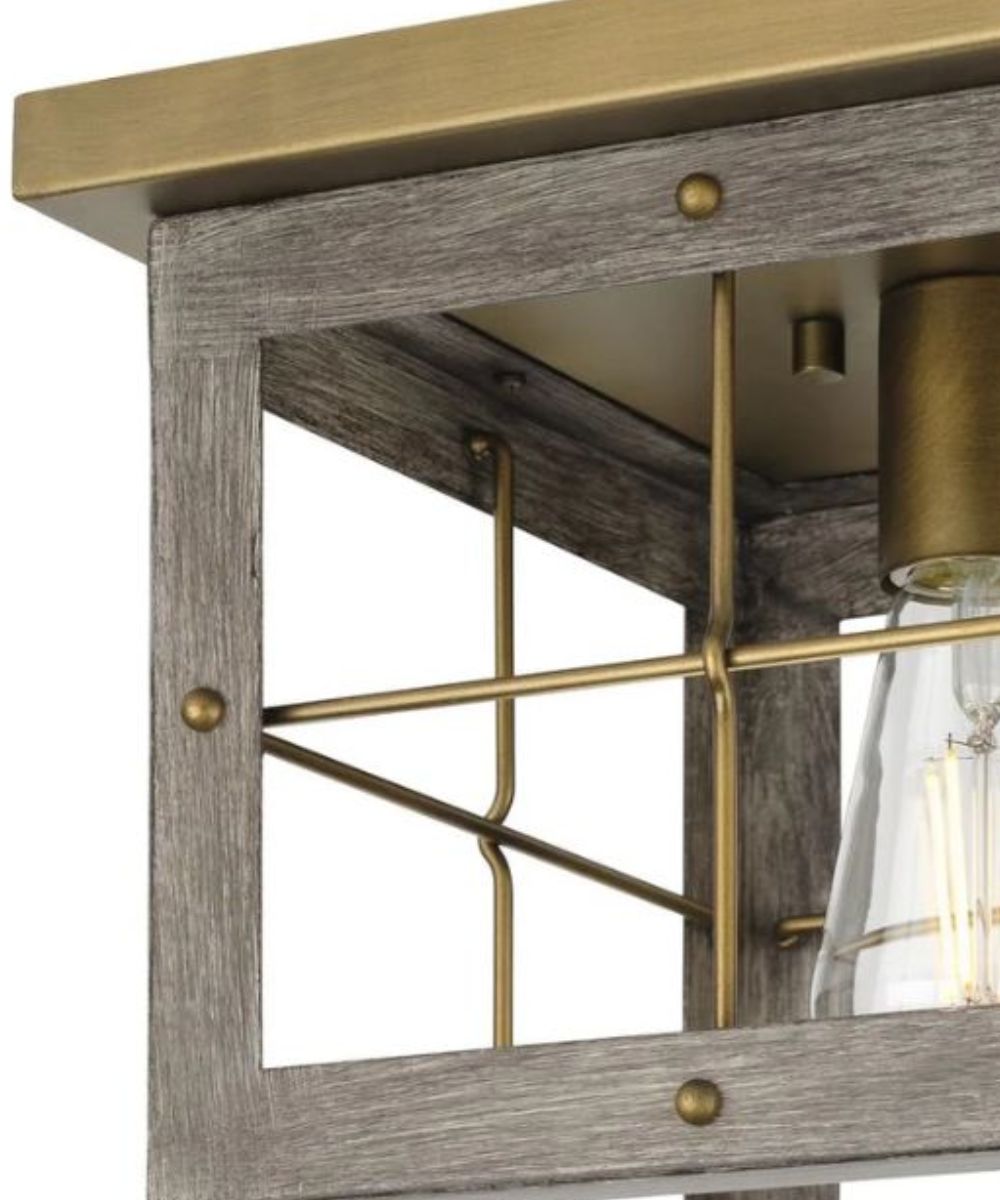 Progress Lighting Hedgerow 1-Light 11"w Flush Mount Ceiling Light Fixture Aged Oak Farmhouse Indoor