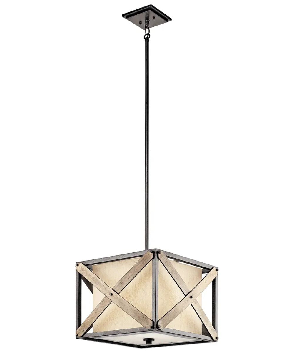 Kichler Cahoon 16"W 1-Light Anvil Iron Finish Square Shade Pendant/Semi-Flush Mount Light Fixture