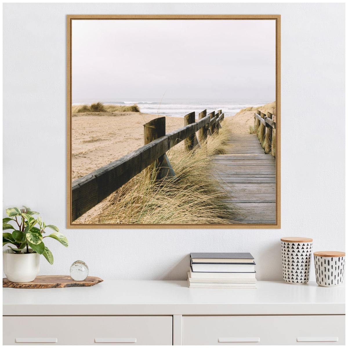 Sylvie Coastal Beach Grass Boardwalk to the Ocean Framed Canvas by Patricia Hasz