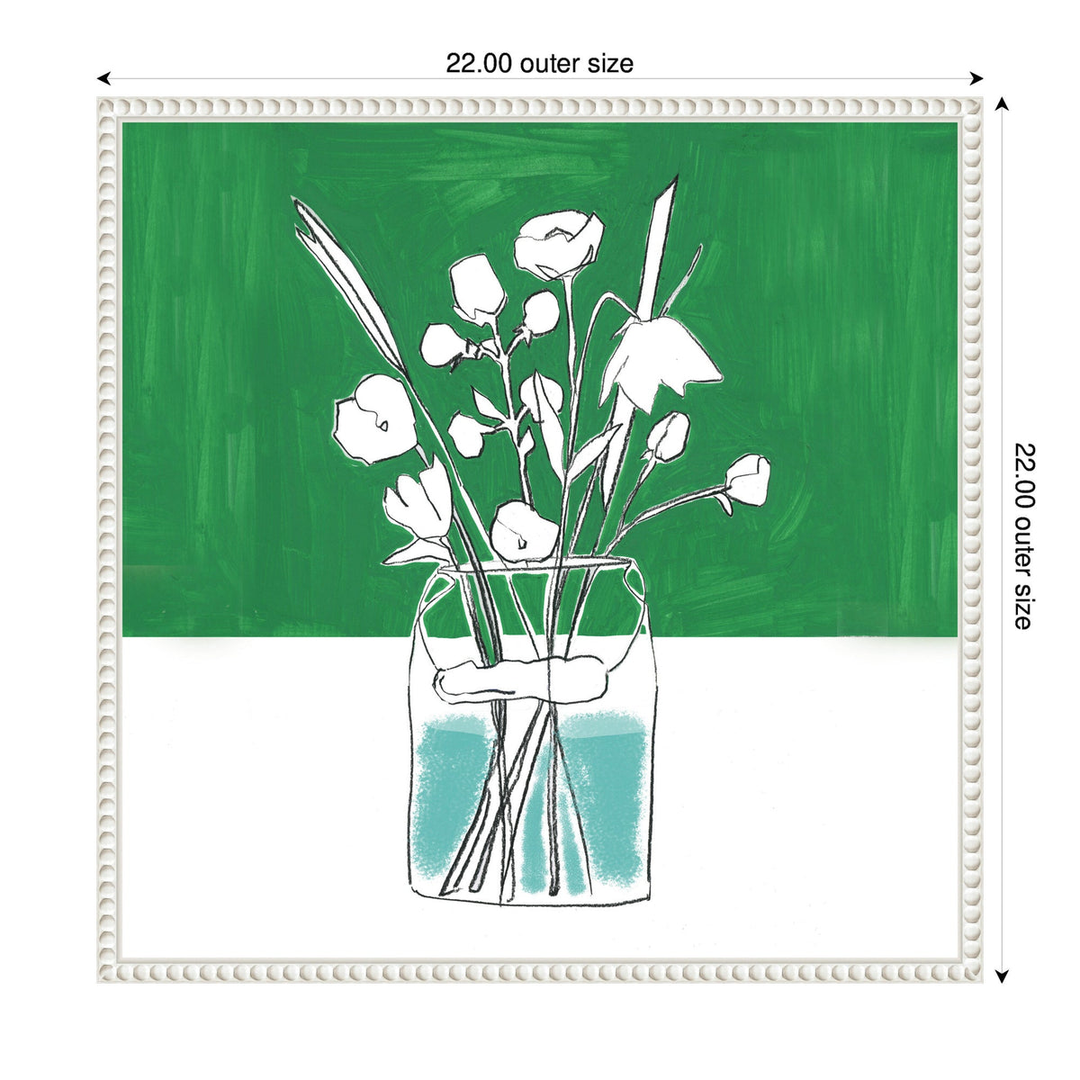 Sylvie Minimalist Floral Vase with Green Framed Canvas by Teju Reval