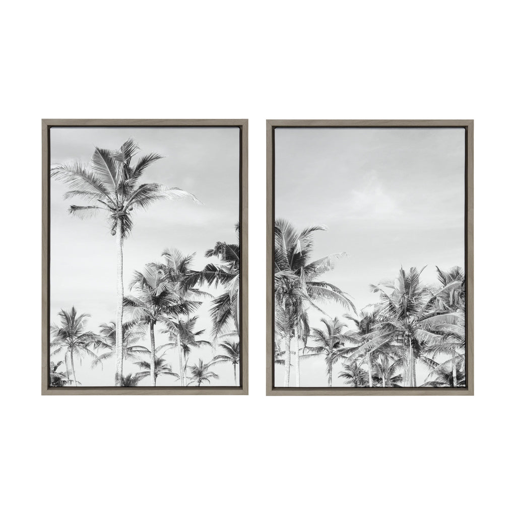 Sylvie Coastal Coconut Palm Tree Beach BW Framed Canvas Set by The Creative Bunch Studio