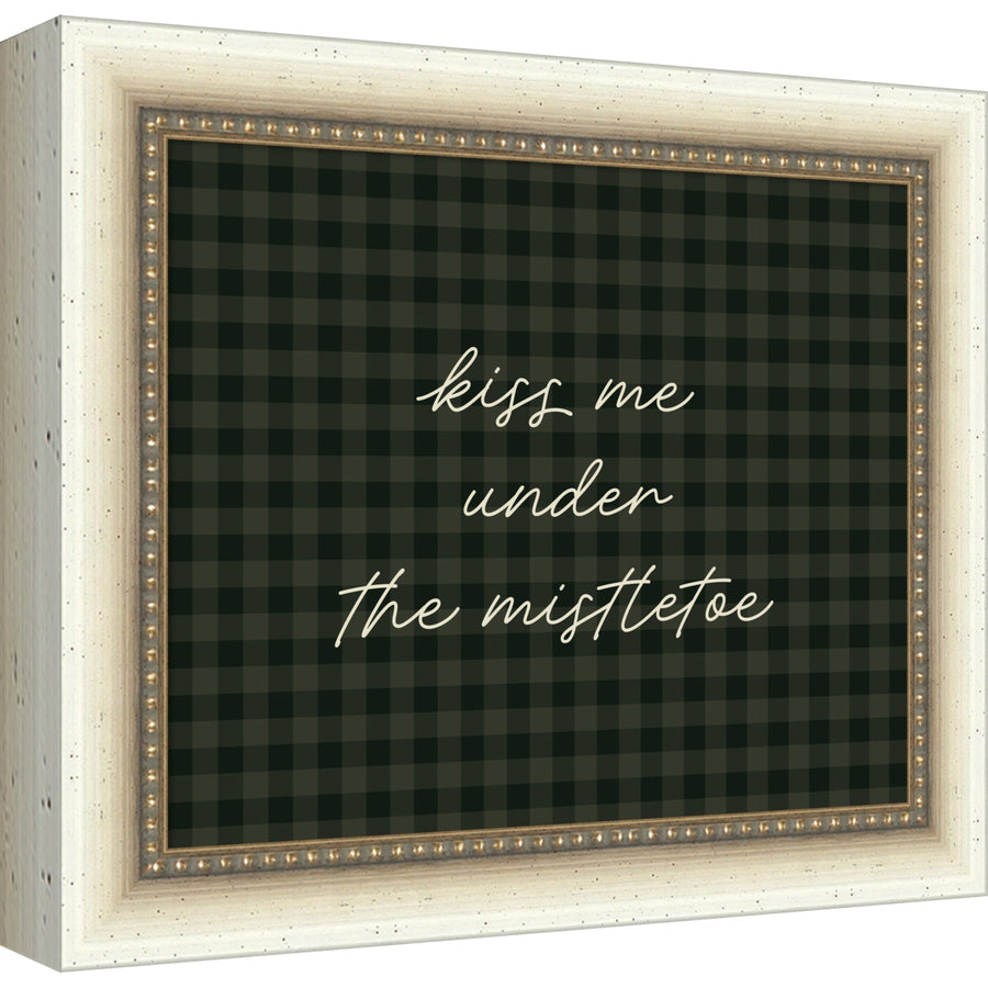 Mistletoe Kiss Green Gingham by The Creative Bunch Studio Framed Mounted Canvas Wall Art Print
