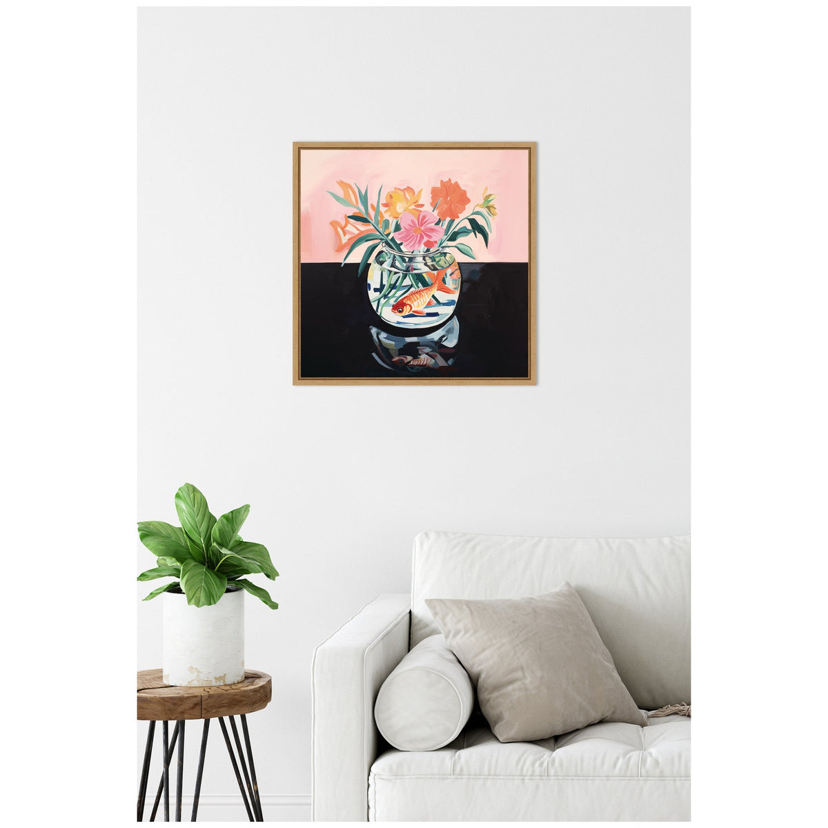 Sylvie Goldfish Bowl Botanical Framed Canvas by The Creative Bunch Studio