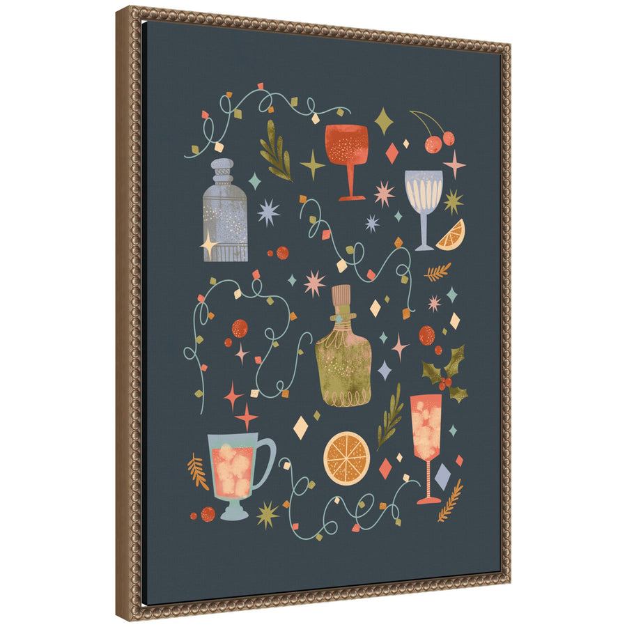 Sylvie Beaded Holiday Cocktails Framed Canvas by Nikita Jariwala