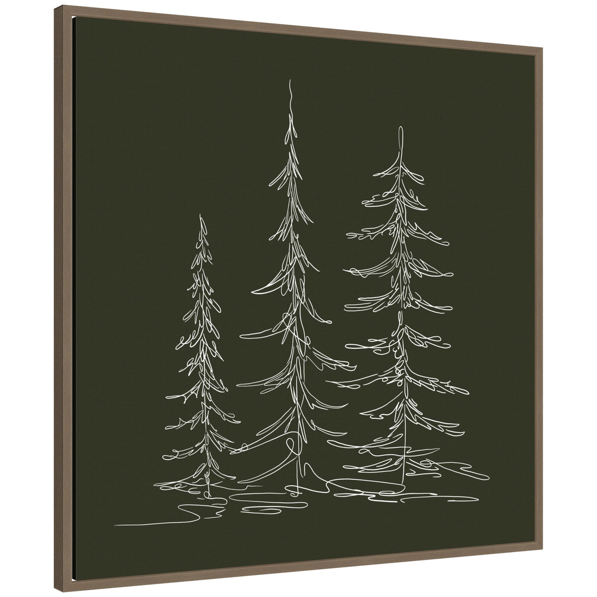 Sylvie Framed Canvas Minimalist Evergreen Trees Sketch Green by The Creative Bunch Studio