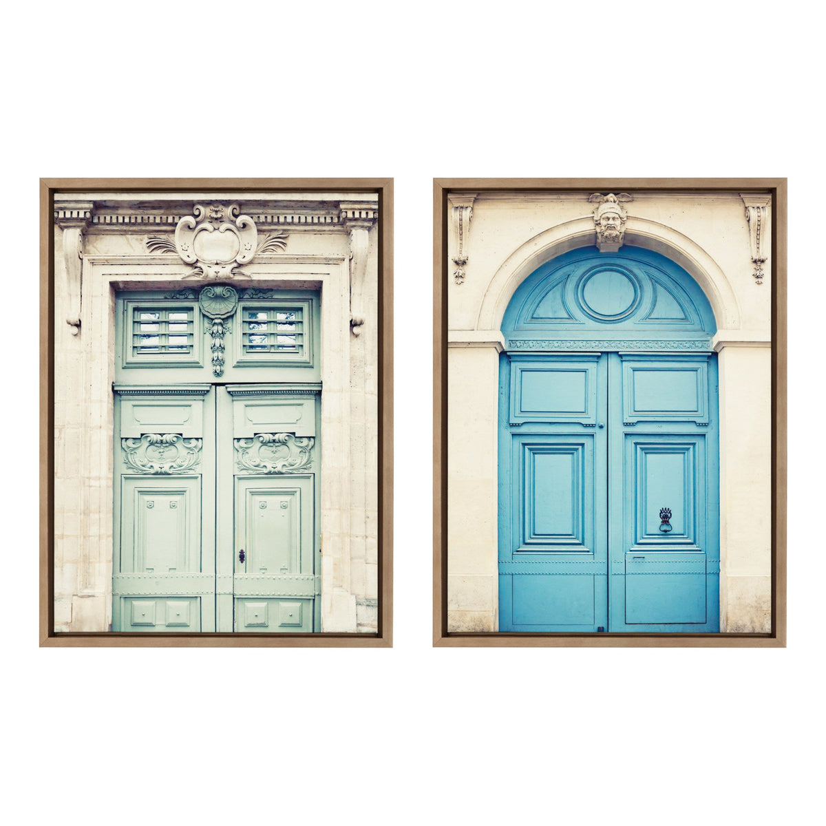 Sylvie Classic Parisian Door and Blue Paris Door Framed Canvas Art Set of 2 by Caroline Mint
