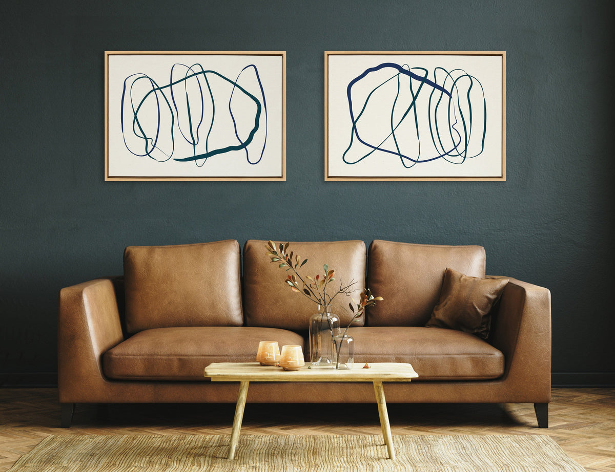Sylvie Blue and Green Expressive Abstract 1 and 2 Framed Canvas Art Set of 2 by The Creative Bunch Studio