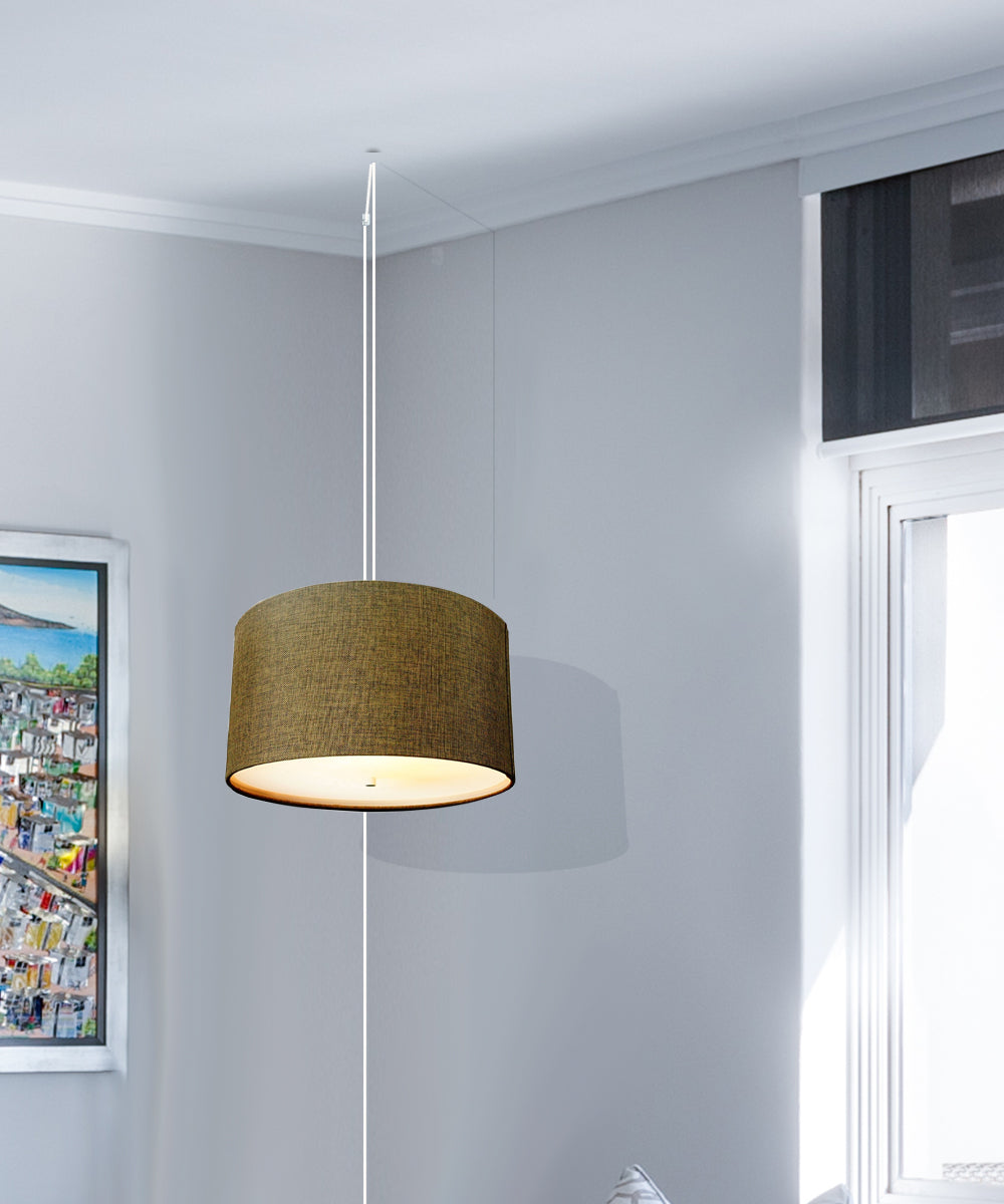Home Concept 2-Light Plug-In Swag Pendant Light 18"w Chocolate Burlap with Diffuser, White Cord