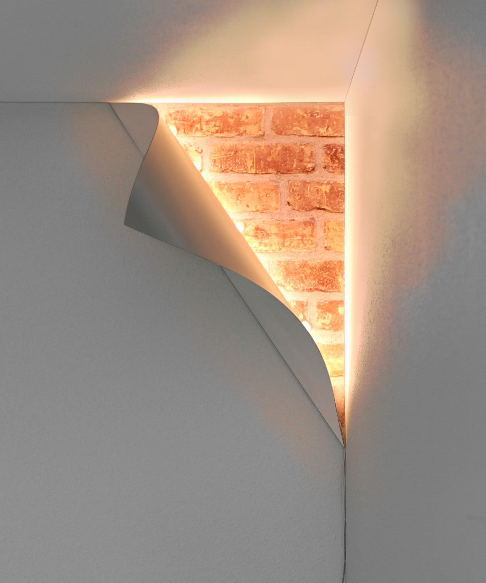 Big Reveal LED Corner Light White Curved Metal - 18"H