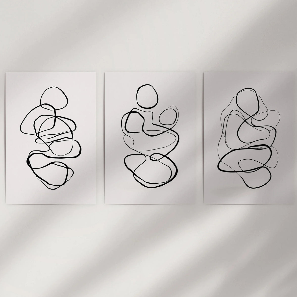 Abstract Line Art Wall Art Set of 3. Minimalist Figure Drawings