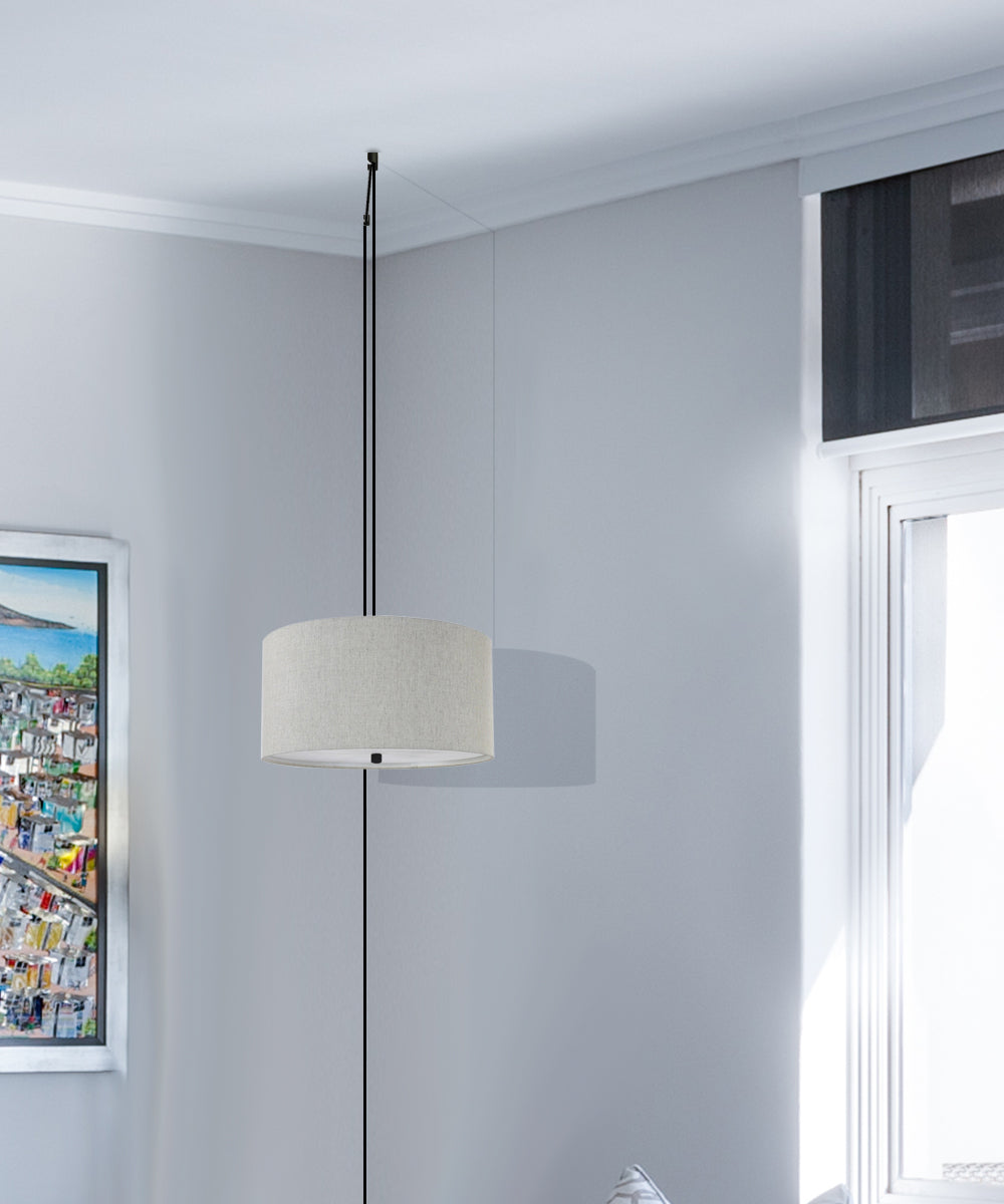 Home Concept 2-Light Plug-In Swag Pendant Light Textured Oatmeal with Diffuser Black Cord - 14"W