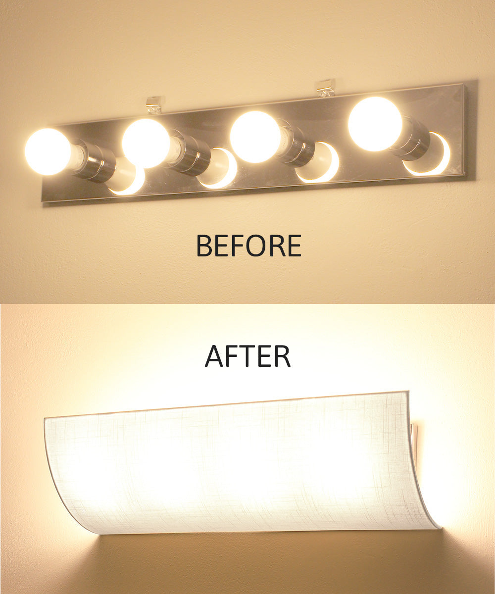 Moderne Bathroom Vanity Light Cover Conversion Kit, White Textured Fabric Shade, 20"W, No Wiring