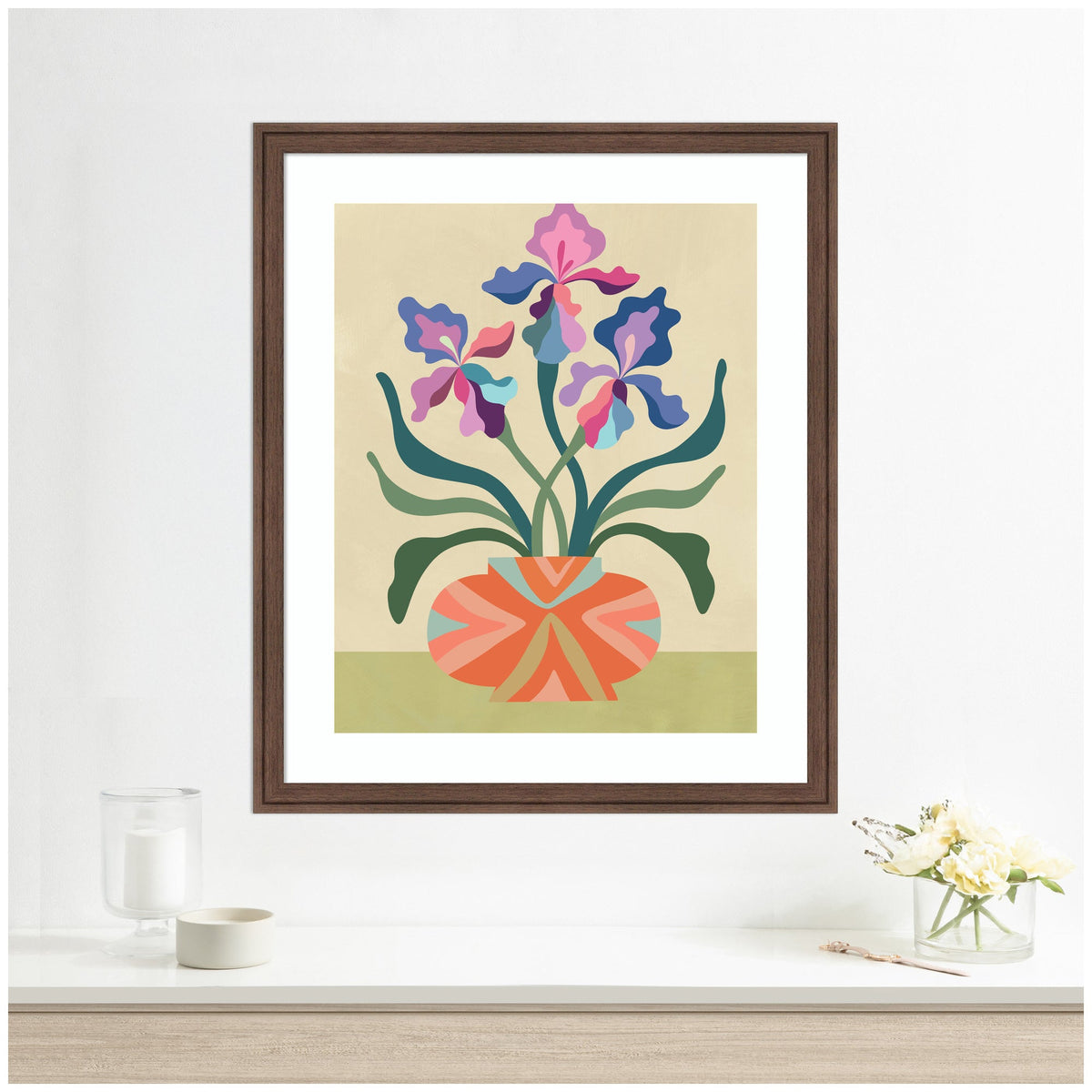 Framed Art Iris and Vase by Rachel Lee