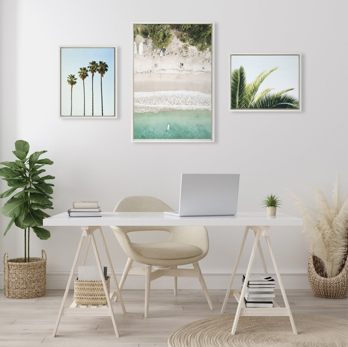 Sylvie Tropical Beach Framed Canvas Set of 3