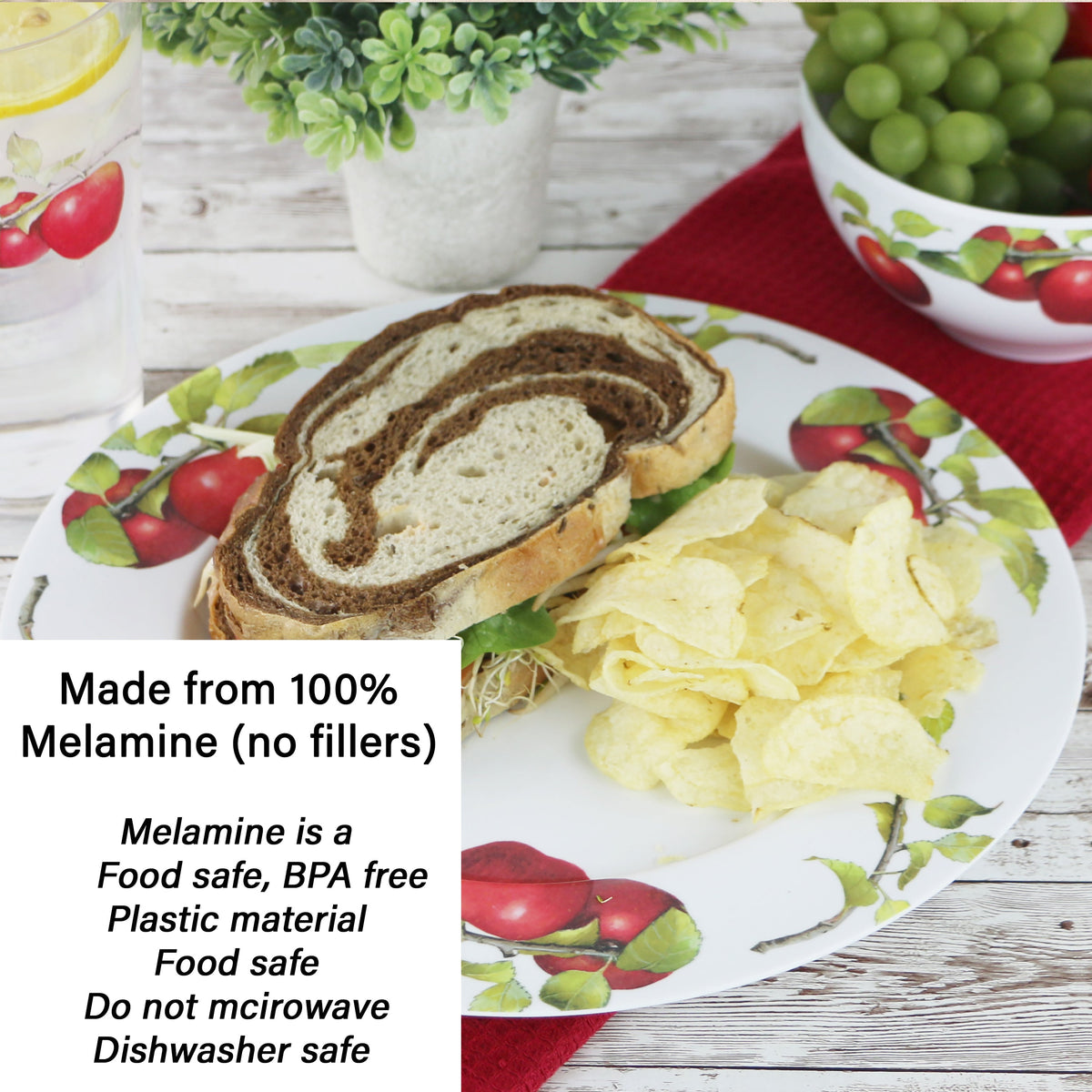 12-Piece Melamine Dinnerware Set for 4, Harvest Apples