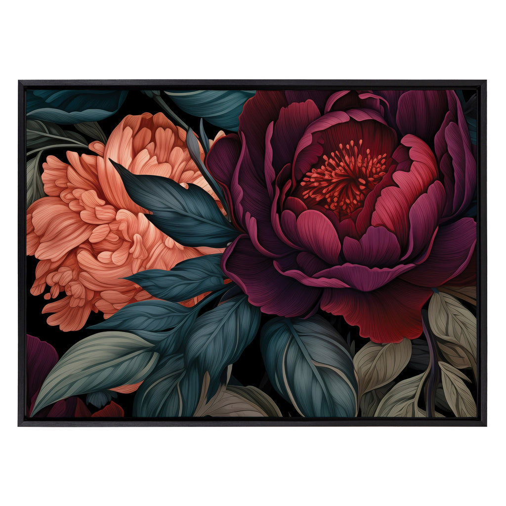 Sylvie Dark Academia Floral in Rich Jewel Tones Framed Canvas by The Creative Bunch Studio