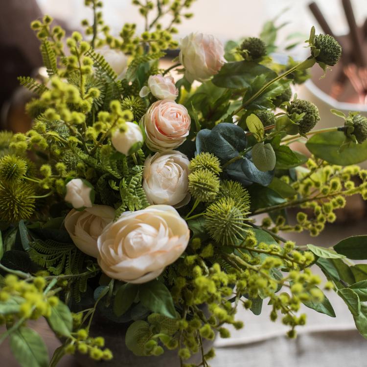 Artificial White Rose and Greenery Bouquet 13" Tall