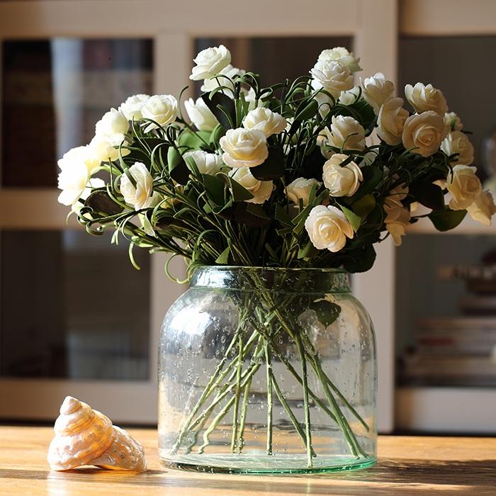 Artificial Eco PE Camellia Bloom Stem Set in White 16" Tall