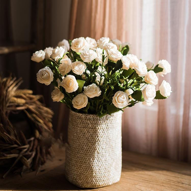 Artificial Eco PE Camellia Bloom Stem Set in White 16" Tall