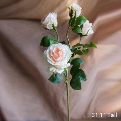 Artificial Silk 4-Bloom Champagne Rose Stem 31" Tall