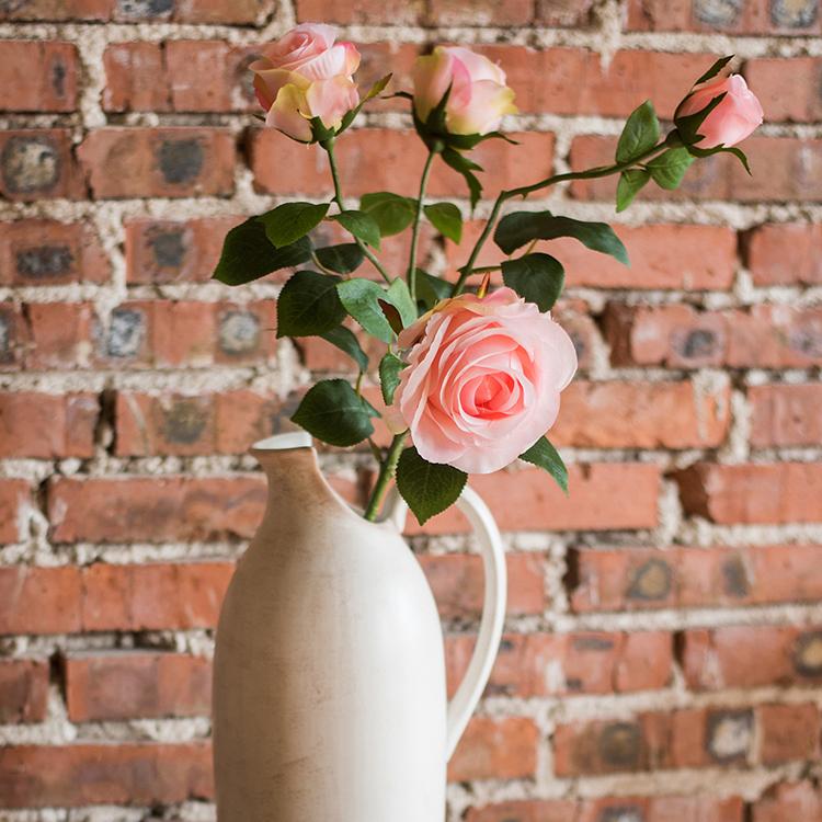 Artificial Silk 4-Bloom Light Pink Rose Stem 31" Tall