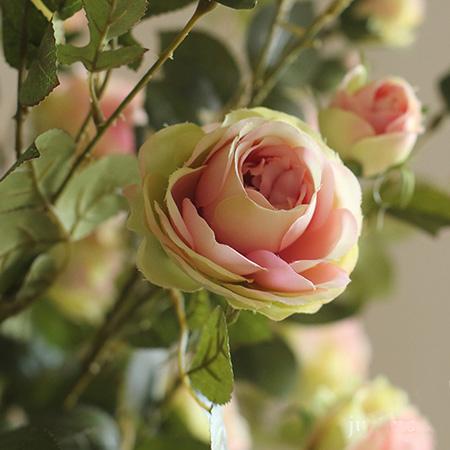 Artificial Silk Pink Rose Bloom and Bud Stem 39" Tall