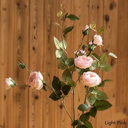 Artificial Silk Pink Rose Bloom and Bud Stem 39" Tall