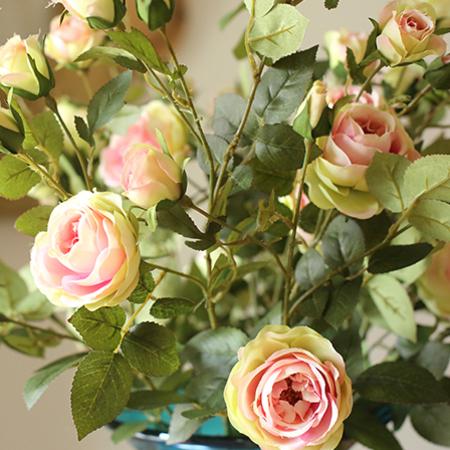 Artificial Silk Pink Rose Bloom and Bud Stem 39" Tall