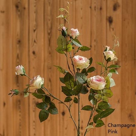 Artificial Silk Pink Rose Bloom and Bud Stem 39" Tall