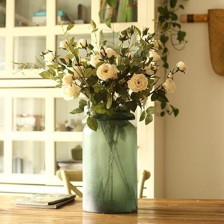 Artificial Silk White Rose Bloom and Bud Stem 39" Tall