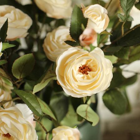 Artificial Silk White Rose Bloom and Bud Stem 39" Tall
