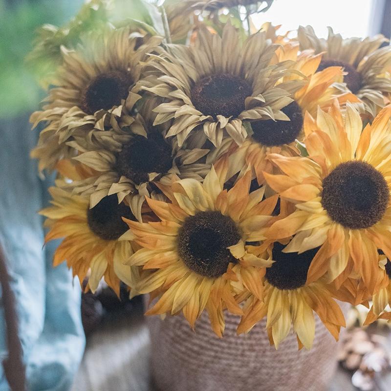 Artificial Silk-Look Van Gogh Sunflower Bunch 21" Tall