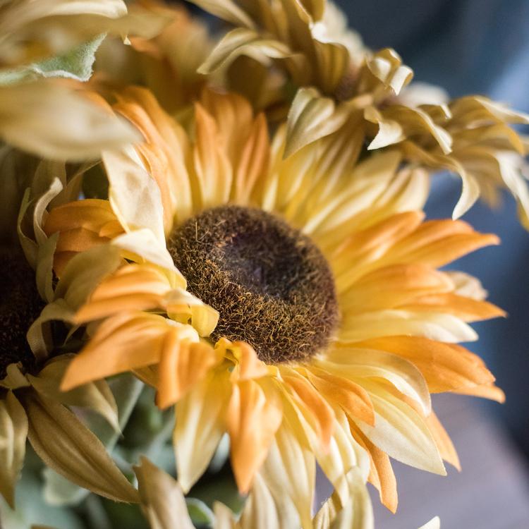 Artificial Silk-Look Van Gogh Sunflower Bunch 21" Tall