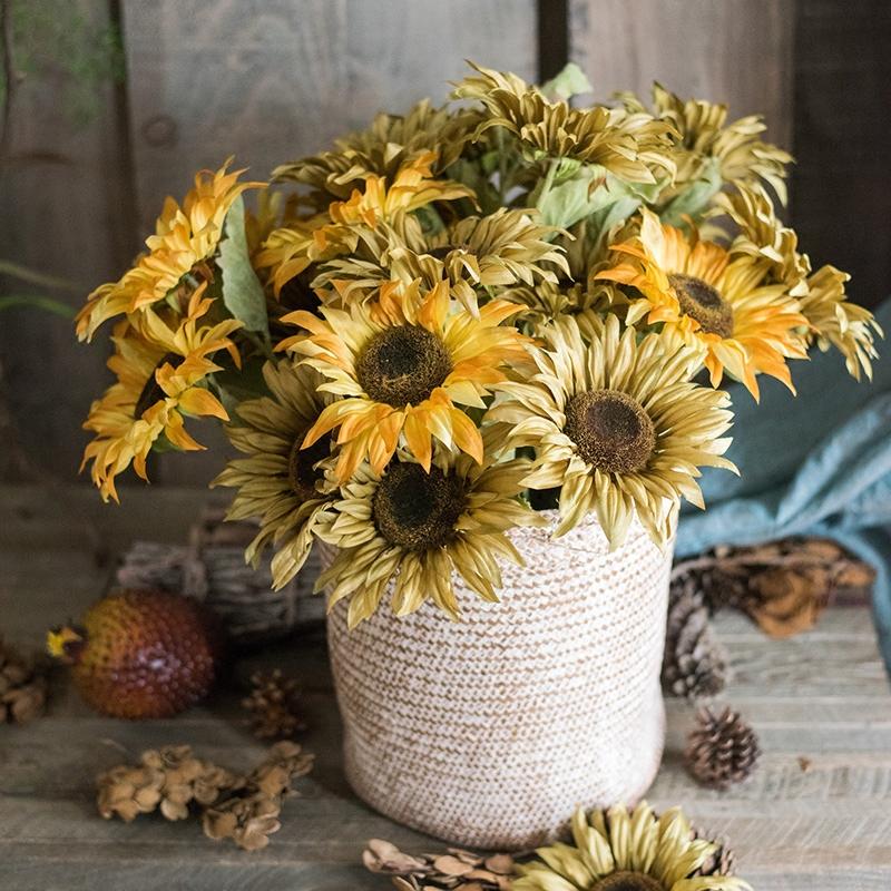 Artificial Silk-Look Van Gogh Sunflower Bunch 21" Tall