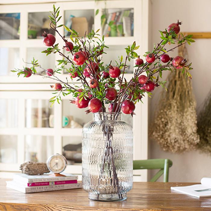 Artificial Large Red Pomegranate Fruit Stem 36" Tall