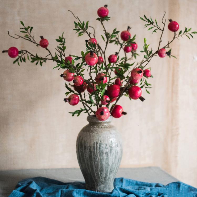 Artificial Large Red Pomegranate Fruit Stem 36" Tall